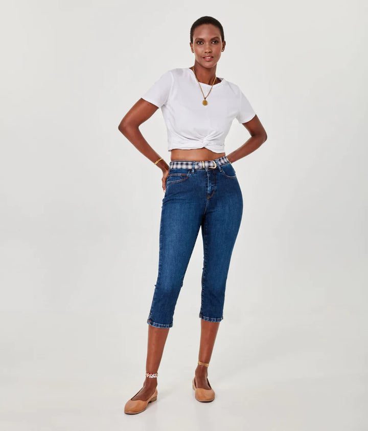 Lindsey High-Rise Culotte Capri - Cool Starry Night