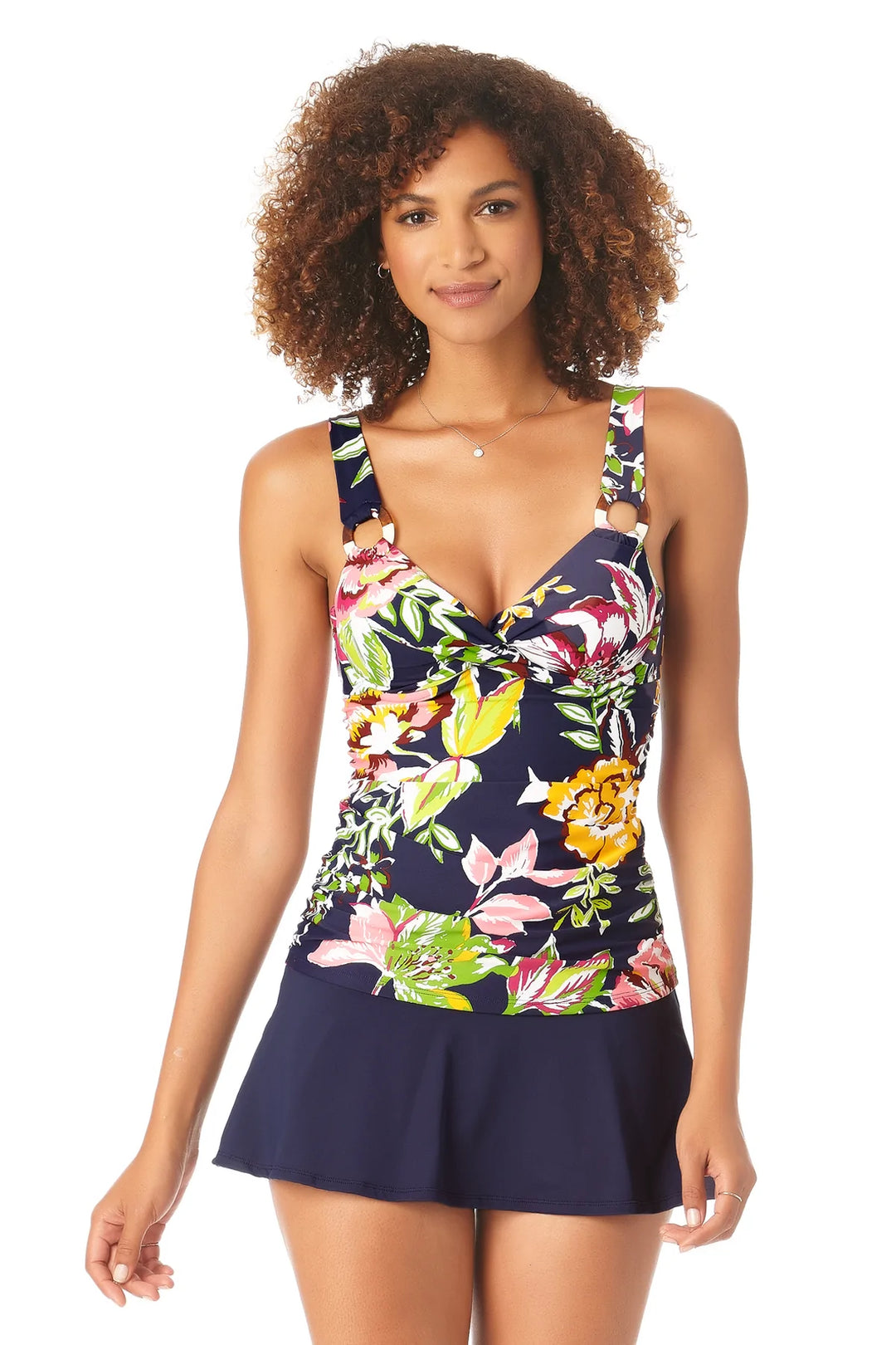 Tropical Print Twist Front Bikini Swimsuit With Long Sleeve Swim Shirt