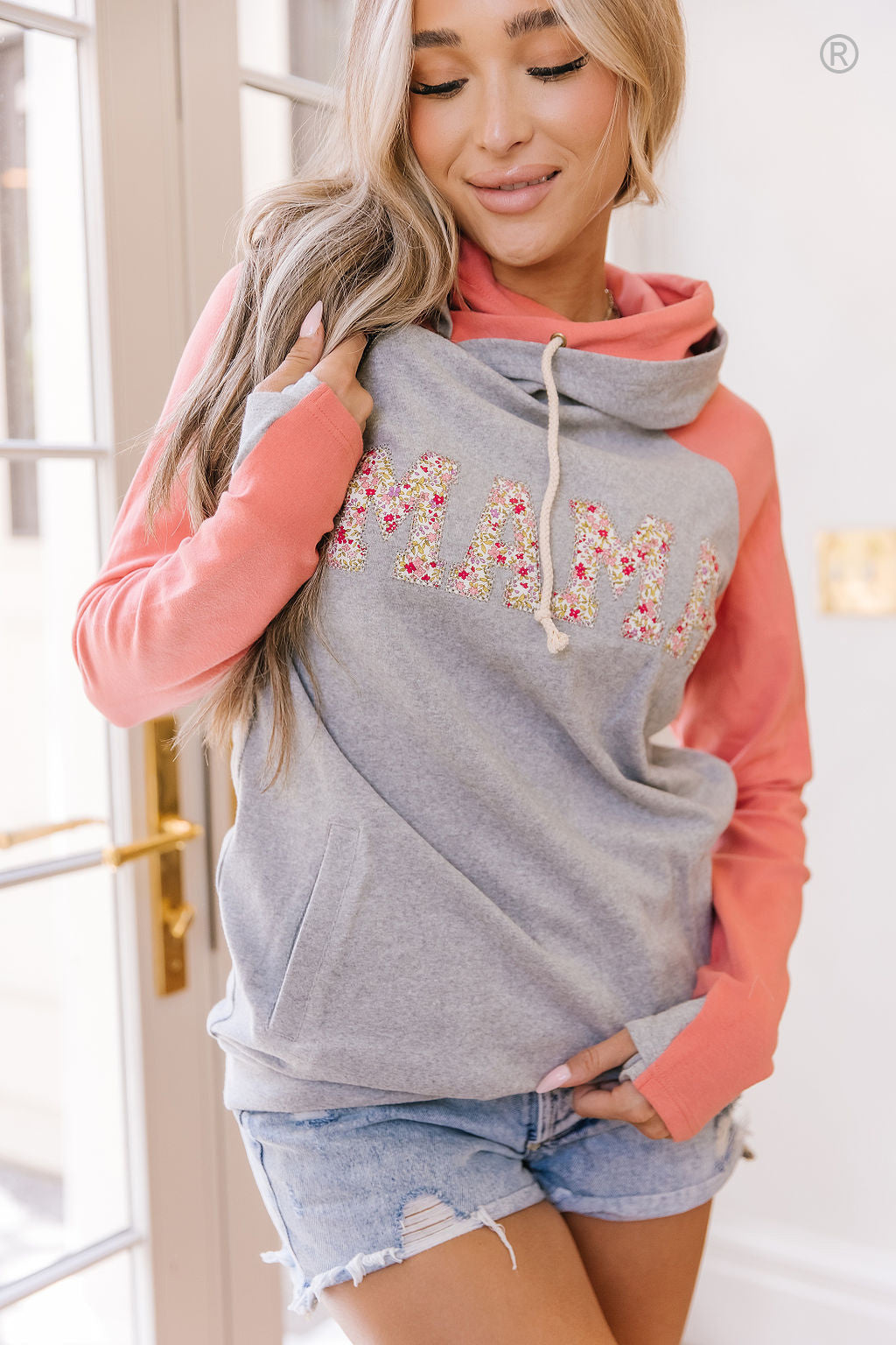 Doublehood Sweatshirt- Mama- Coral & Floral