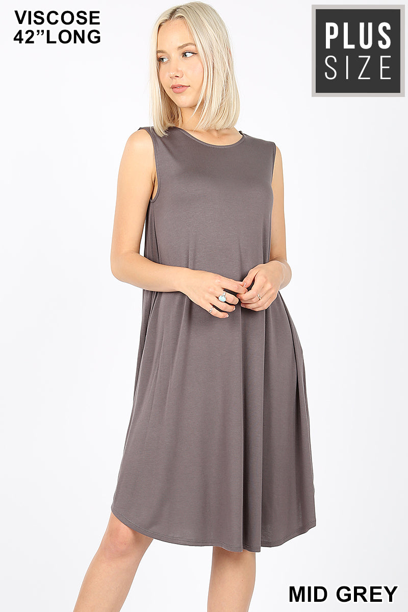 Flared Dress with Side Pockets - Grey